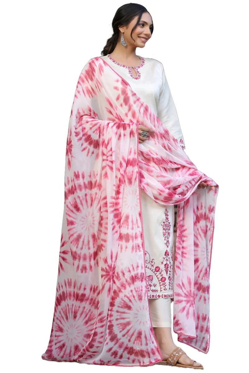 GoSriKi GoSriKi Women's Cotton Blend Straight Embroidered Kurta with Pant & Dupatta (BHAVI CREAM-GS_XL_Cream_X-Large)